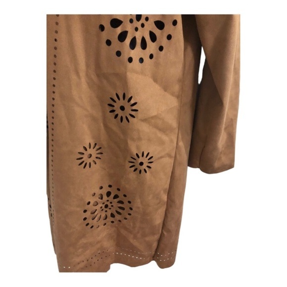 Brown boho laser cut faux suede overcoat topper jacket‎ size large new - Picture 4 of 17